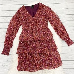 House of Harlow 1960 Boho Paisley Print Ruffle Tiered Long Sleeve Dress